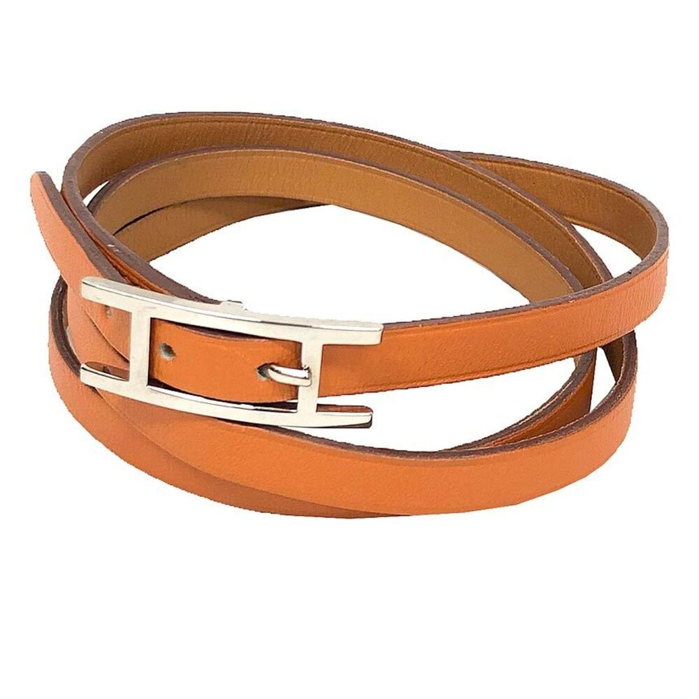 HERMES Orange Leather Charm Bracelet